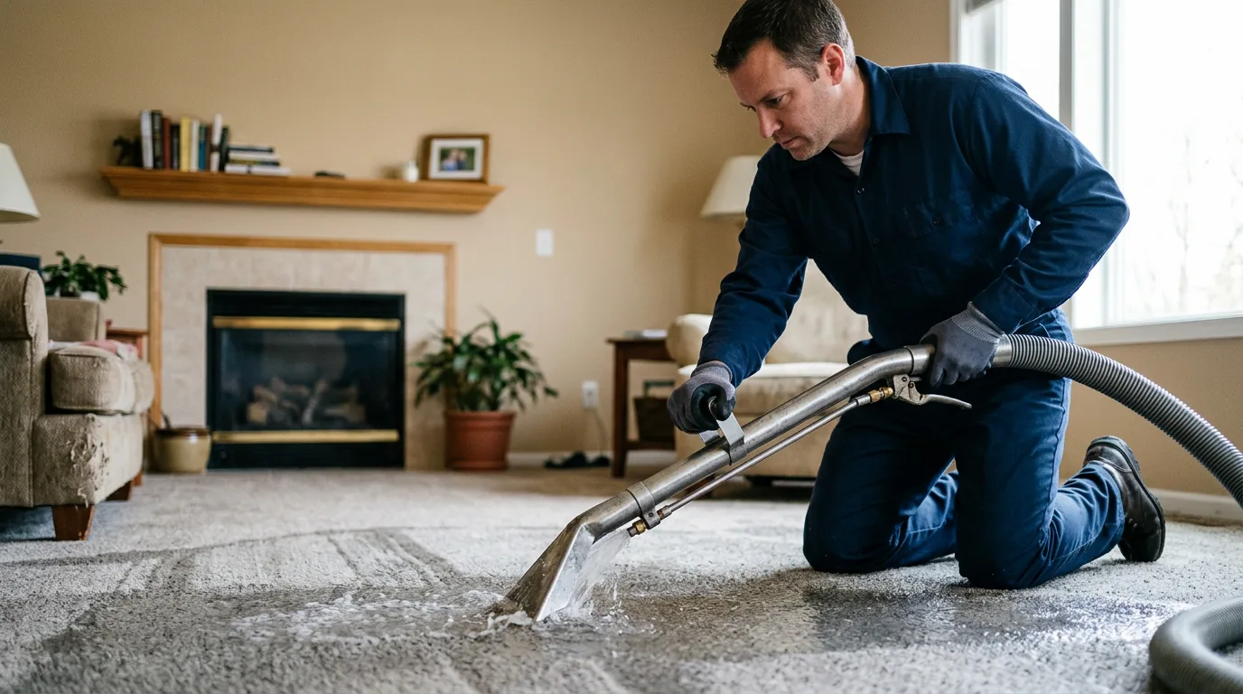 Water damage restoration technician working near Oak City, UT